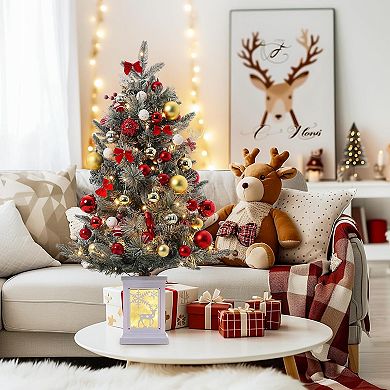 3FT Artificial Mini Christmas Tree with Elk Light Box Base with 78PCS 8 Mode Warm White Light Beads