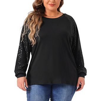 Plus Size Sequin Tops for Women Long Sleeve Shimmer Glitter Party Shirts Blouses