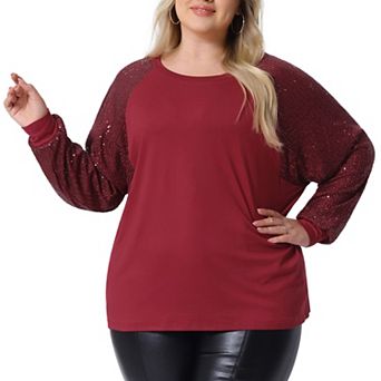 Plus Size Sequin Tops for Women Long Sleeve Shimmer Glitter Party Shirts Blouses