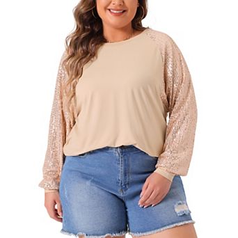 Plus Size Sequin Tops for Women Long Sleeve Shimmer Glitter Party Shirts Blouses