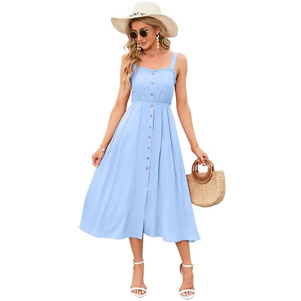 ★ DIAGONAL★ STRAP SLEEVELESS DRESS blue DA241OP01-1 Clearlove Women's Casual Summer Midi Dress Spaghetti Strap