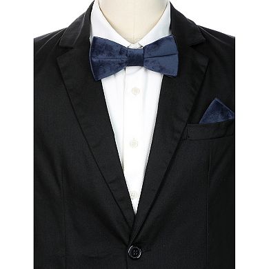 Men's Velvet Adjustable Pre-Tied Bow Tie Solid Color Pocket Square Set for Formal