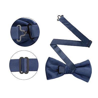 Men's Velvet Adjustable Pre-Tied Bow Tie Solid Color Pocket Square Set for Formal