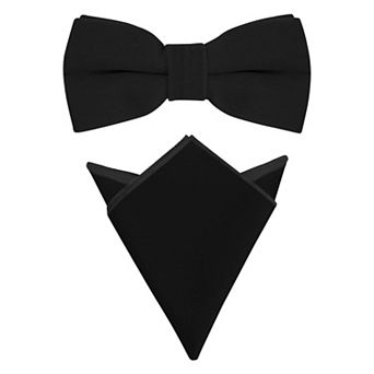 Men's Velvet Adjustable Pre-Tied Bow Tie Solid Color Pocket Square Set for Formal