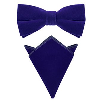 Men's Velvet Adjustable Pre-Tied Bow Tie Solid Color Pocket Square Set for Formal