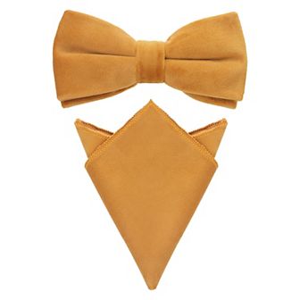 Men's Velvet Adjustable Pre-Tied Bow Tie Solid Color Pocket Square Set for Formal