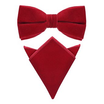 Men's Velvet Adjustable Pre-Tied Bow Tie Solid Color Pocket Square Set for Formal