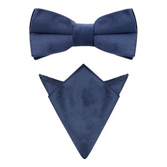 Men's Velvet Adjustable Pre-Tied Bow Tie Solid Color Pocket Square Set for Formal