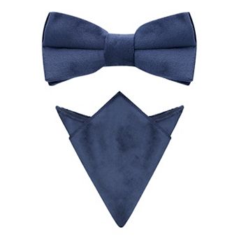 Men's Velvet Adjustable Pre-Tied Bow Tie Solid Color Pocket Square Set for Formal