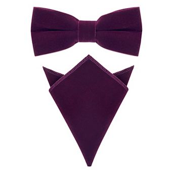 Men's Velvet Adjustable Pre-Tied Bow Tie Solid Color Pocket Square Set for Formal