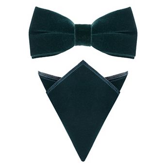 Men's Velvet Adjustable Pre-Tied Bow Tie Solid Color Pocket Square Set for Formal