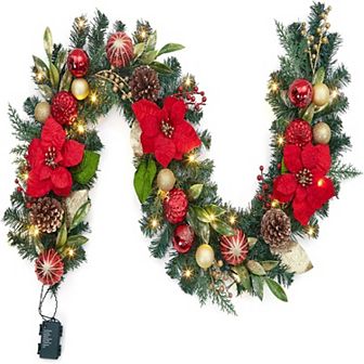 Lighted Christmas Garland, for Fireplace Mantle Stairecase Indoor Outdoor Decorations