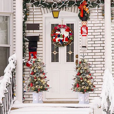 3FT Artificial Mini Christmas Tree with 78PCS 8 Mode Warm White Light Beads, Red Berry, 2PCS