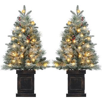 3 Ft Prelit Premium Snow Flocked Artificial Christmas Tree with 8 Mode Warm White Led,2pcs