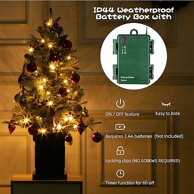 3 Ft Prelit Premium Snow Flocked Artificial Christmas Tree with 8 Mode Warm White Led,2pcs