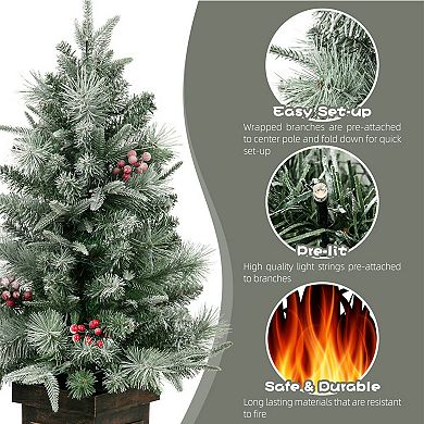 3 Ft Prelit Premium Snow Flocked Artificial Christmas Tree with 8 Mode Warm White Led,2pcs