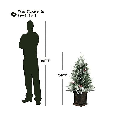 3 Ft Prelit Premium Snow Flocked Artificial Christmas Tree with 8 Mode Warm White Led,2pcs