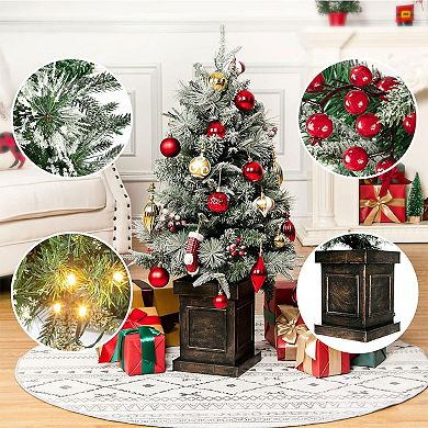 3 Ft Prelit Premium Snow Flocked Artificial Christmas Tree with 8 Mode Warm White Led,2pcs