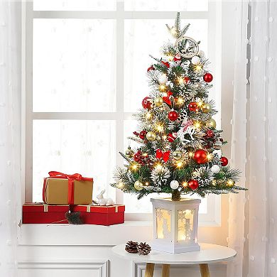 3FT Artificial Mini Christmas Tree with Snowman Light Box Base with 78PCS 8 Mode Warm White Light