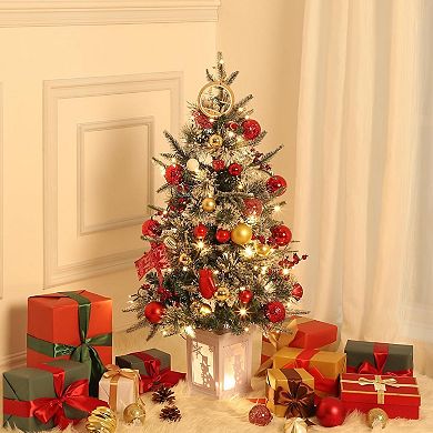 3FT Artificial Mini Christmas Tree with Snowman Light Box Base with 78PCS 8 Mode Warm White Light