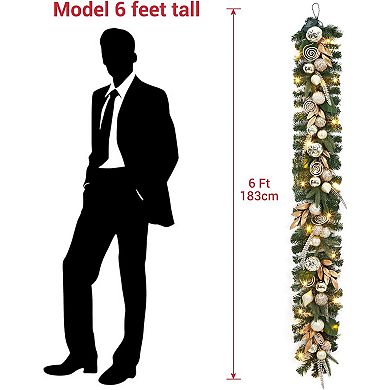 Prelit Christmas Garland, for Stairs Railing Christmas Table Door Fireplace