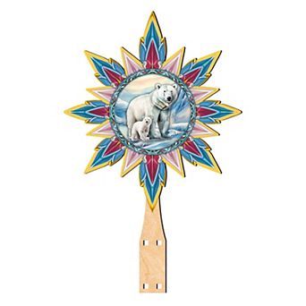 Polar Bear with Cub Star Tree Topper Wooden Decor by G. Debrekht