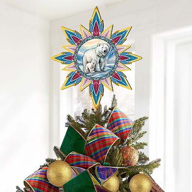 Polar Bear with Cub Star Tree Topper Wooden Decor by G. Debrekht