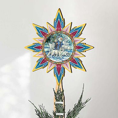 Cool Winds Father Winter Animals Tree Topper Wooden Decor by J. Bergsma