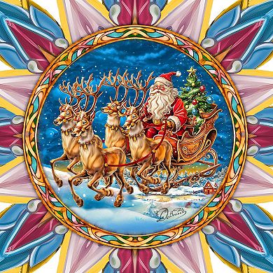 Santa on the Sleigh Star Tree Topper Wooden Decor by G. Debrekht
