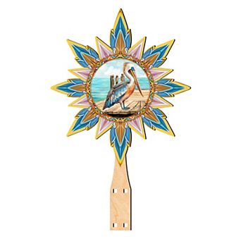 Coastal Pelican Star Tree Topper Wooden Decor by G. Debrekht