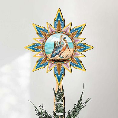 Coastal Pelican Star Tree Topper Wooden Decor by G. Debrekht