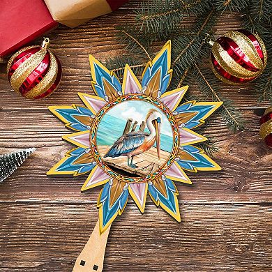 Coastal Pelican Star Tree Topper Wooden Decor by G. Debrekht