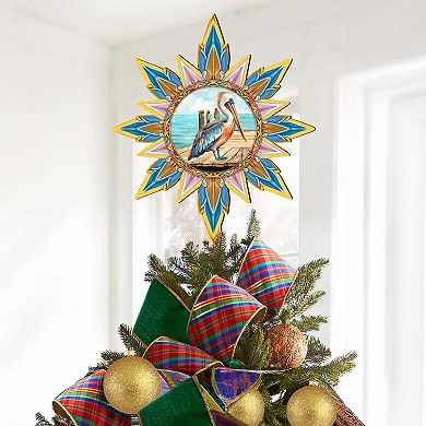 Coastal Pelican Star Tree Topper Wooden Decor by G. Debrekht