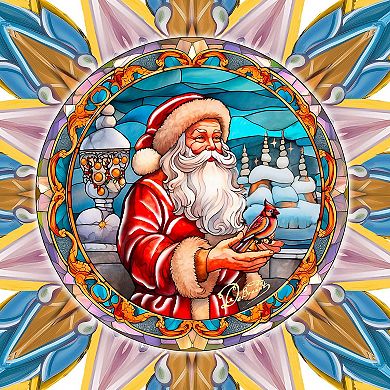 Santa with Cardinal Star Tree Topper Wooden Decor by G. Debrekht