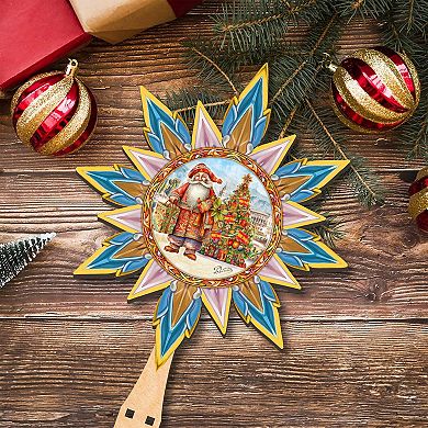 Spanish-inspired Santa Tree Topper Wooden Decor by G. Debrekht