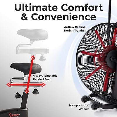 Sunny Health Fitness Smart Fan Bike w Dynamic Air Resistance B223018