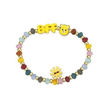 Care Bears Gold Tone Multi Color Beaded Funshine Bear "BFF" Sun Stretch Bracelet