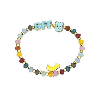 Care Bears Gold Tone Multi Color Beaded Wish Bear "BFF" Shooting Star Stretch Bracelet