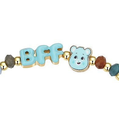 Care Bears Gold Tone Multi Color Beaded Wish Bear "BFF" Shooting Star Stretch Bracelet