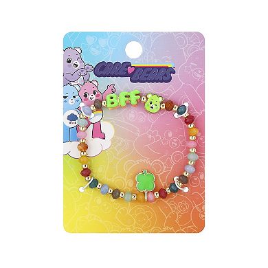 Care Bears Gold Tone Multi Color Beaded Good Luck Bear "BFF" Clover Stretch Bracelet
