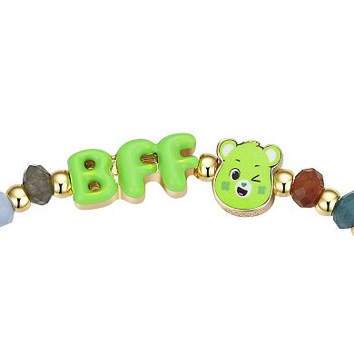 Care Bears Gold Tone Multi Color Beaded Good Luck Bear "BFF" Clover Stretch Bracelet