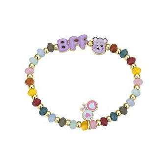 Care Bears Gold Tone Multi Color Beaded Share Bear "BFF" Lollipop Stretch Bracelet