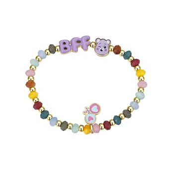 Care Bears Gold Tone Multi Color Beaded Share Bear "BFF" Lollipop Stretch Bracelet