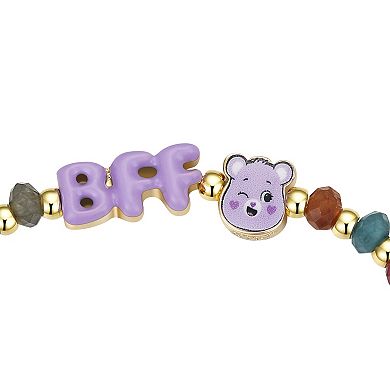 Care Bears Gold Tone Multi Color Beaded Share Bear "BFF" Lollipop Stretch Bracelet
