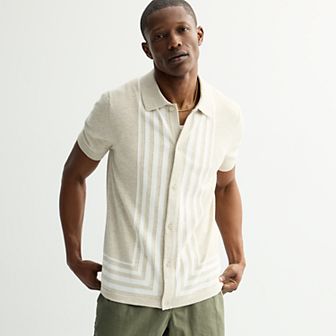 Men's Apt. 9® Knit Button-Up Placement Stripe Shirt