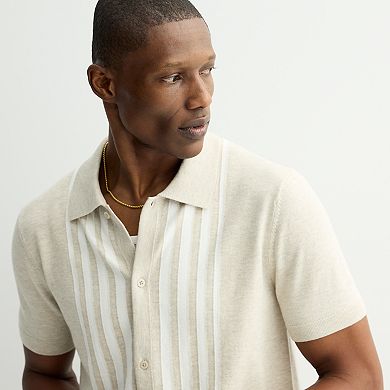 Men's Apt. 9® Knit Button-Up Placement Stripe Shirt