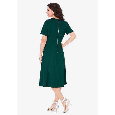 Roaman's Women's Plus Size Ponte Flared Dress