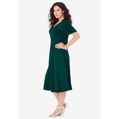 Roaman's Women's Plus Size Ponte Flared Dress