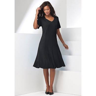 Roaman's Women's Plus Size Ponte Flared Dress