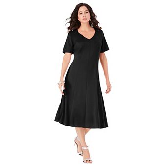 Roaman's Women's Plus Size Ponte Flared Dress